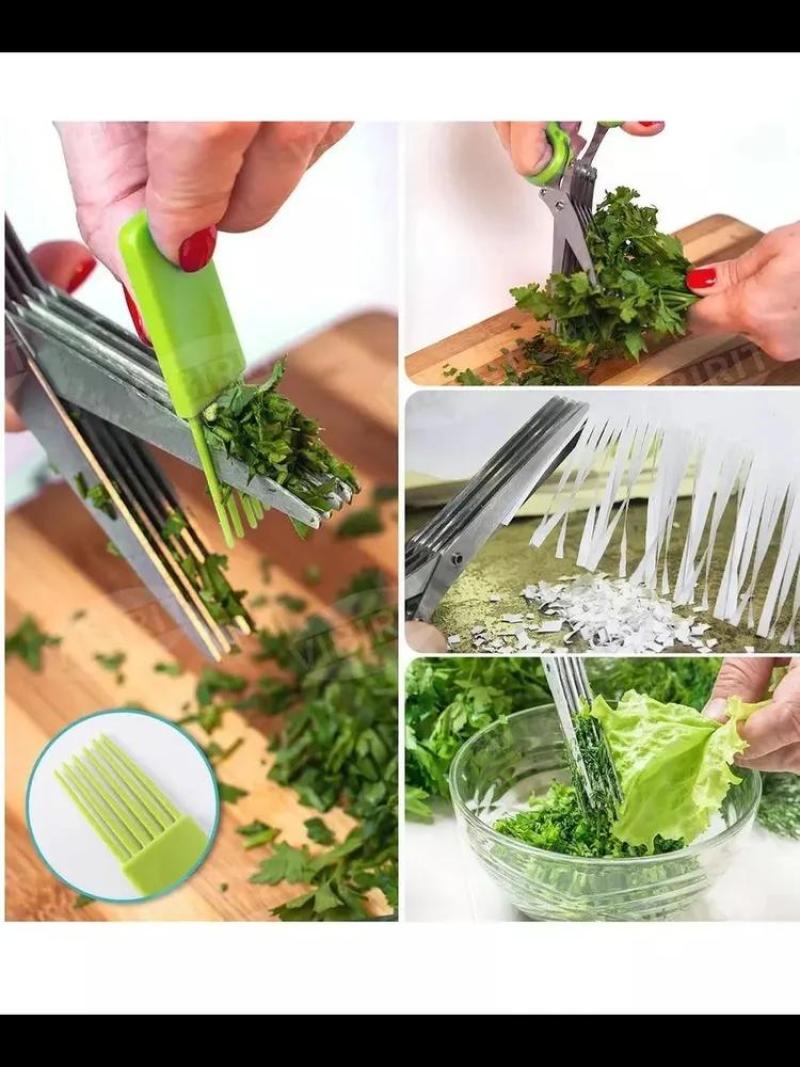 Stainless Steel Kitchen Scissors - 5 Sharp Blades Herb Cutter for Efficient Chopping - Non-slip ABS Ergonomic Handle Multipurpose Scissors for Kitchen Food Preparation - Image 3