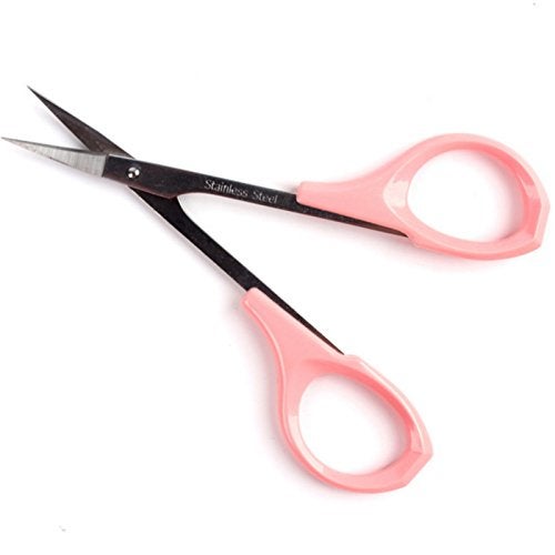 EMILYSTORES Eyebrow Grooming Scissors 4 Inches Curved Small Craft Lash Scissor for Eyebrow Eyelash Extensions Stainless Steel 1PC Pink_Curved
