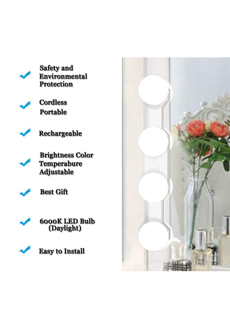 ELTRAZONE Portable LED Makeup Lights,Cordless Rechargeable Professional LED Vanity Mirror Light with 4 LED Bulbs,Simulated Daylight for Bathroom Makeup Dressing Table Lights,LED Mirror Lights,Dresser Lights - Image 2