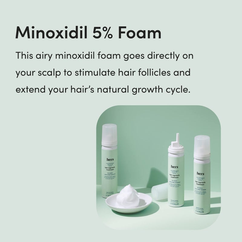 HIMS & HERS hers Topical Minoxidil Foam, 5% - Extra Strength Hair Growth Treatment for Women - Clinically Proven to Reduce Hair Loss in 3-6 Months - Unscented, 2 Month Supply, 2 Pack - Image 3