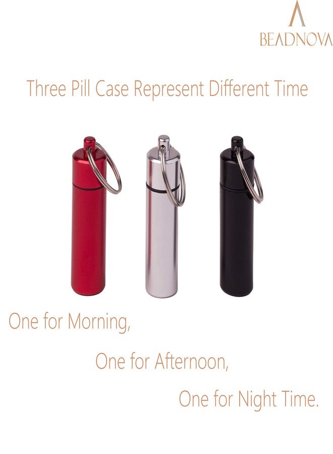 BEADNOVA Pill Holder Keychain Medicine Container Small Portable Pill Case Aluminium Fob Carrier with Medicine (3pcs, 3 Colors Per Pack) - Image 4