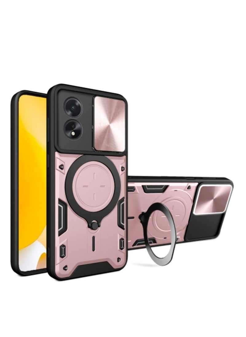 Generic Case for OPPO A38 4G Global CD Texture Sliding Camshield Magnetic Holder Phone Case Pink  - Image 1