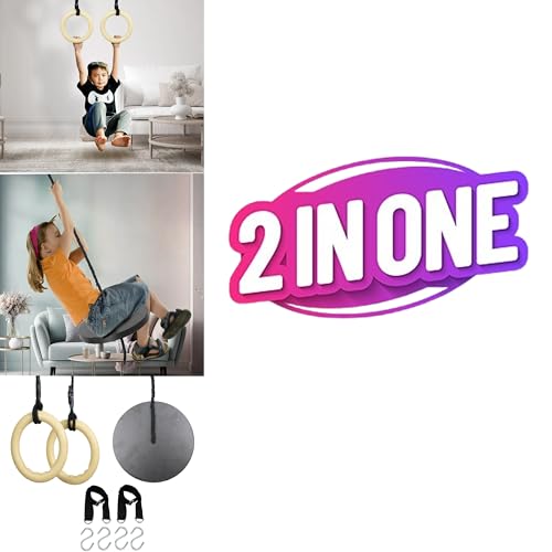 VIXERA Rope Disc Swing+Trapeze BAR with Rings, Ninja Warrior Obstacle Course for Kids, Wooden Gymnastic Ring Monkey Bars, Ninja Course for Kids Physical Exercise Tools - Image 2