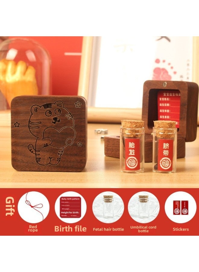 Baby Fetal Hair Souvenir Bottle Making Newborn Baby Umbilical Cord Collection Box Nipple Storage Storage Bottle Walnut Wooden Box-Color:Walnut Square Box-love Tiger-fetal Hair Bottle Umbilical Cord Bottle  - Image 1