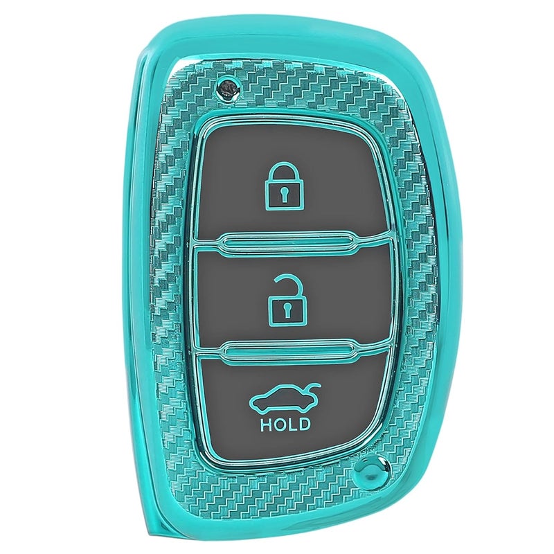 JVCV® Soft TPU Carbon Fiber Style Car Key Cover Compatible with Hyundai Creta, i10 Grand, i20 Elite, i20 Active, Xcent, Verna 4s, Tucson, Elantra, Grand i10 Nios 3 Button Smart Key (Green) - Image 3