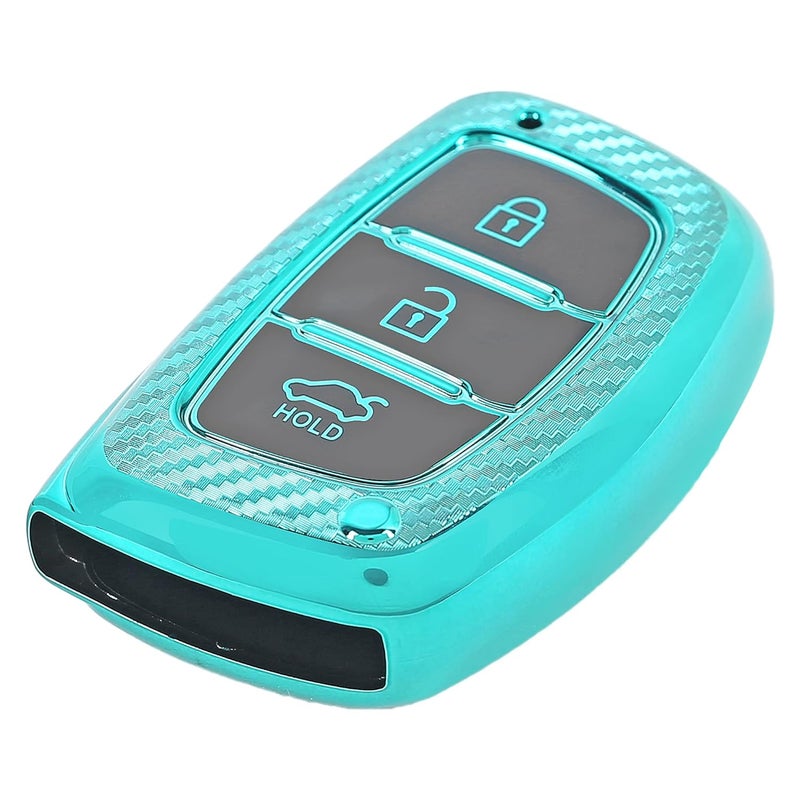 JVCV® Soft TPU Carbon Fiber Style Car Key Cover Compatible with Hyundai Creta, i10 Grand, i20 Elite, i20 Active, Xcent, Verna 4s, Tucson, Elantra, Grand i10 Nios 3 Button Smart Key (Green) - Image 5