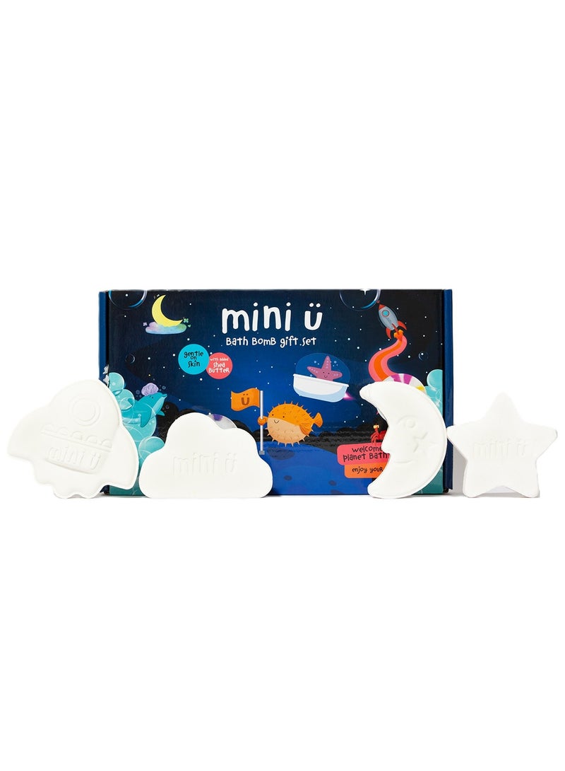 Mini U Bath Bomb Gift Set: Includes 1 Cloud Bath Bomb (150g), 1 Moon Bath Bomb (150g), 1 Star Bath Bomb (120g), and 1 Rocket Bath Bomb (120g) - Perfect for a Fun and Relaxing Bath Time Experience - Image 1