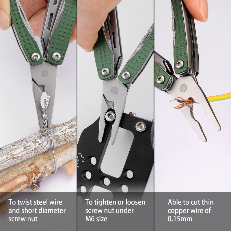 Nextool EDC Keychain Multitool, 10 in 1 Mini Pocket Knife Multi Tool with Needlenose Pliers, Scissors, Mini Useful Cool Gadgets for Men, Father's Day Gifts from Daughter-Green - Image 5