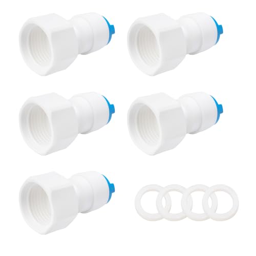 Jiuwu 1/2"Female to 3/8"O.D Quick Connect,5 Pack Hose Adapter Plastic Female 1/2" to 3/8" Tube Quick Connector Fitting for Ro Water Valve/Hose - Image 1
