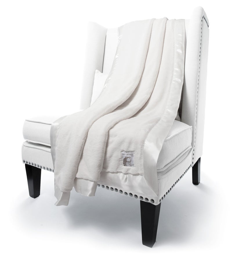 Little Giraffe Luxe Throw Blanket at Home Soft Faux Fur Blanket with Satin Trim for Couch 59 x 88 Cream