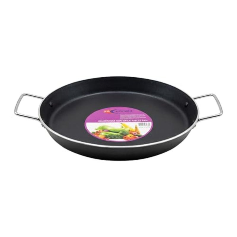 3.0MM Kawashi Aluminum Paella Pan for authentic paella cooking, black, durable non-stick surface with even heat distribution, ideal for family meals and gatherings 42cm - Image 1