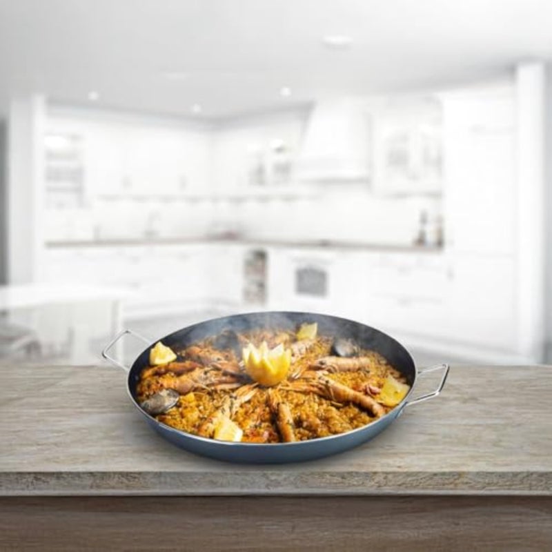 3.0MM Kawashi Aluminum Paella Pan for authentic paella cooking, black, durable non-stick surface with even heat distribution, ideal for family meals and gatherings 42cm - Image 3