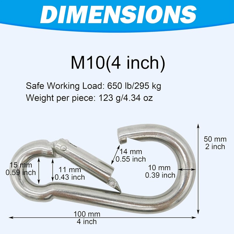 Outmate Marine Grade 316 Stainless Steel Carabiners Heavy Duty, Durable & Rust-Free Clips for Gym, Swing, Dog Leashes, Hammocks, Keychains, and More - Image 3