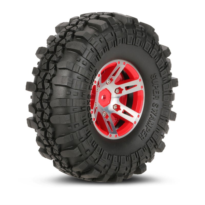 1/10 RC Tires 1.9 Inch Red Upgrade Alloy Wheel Rim - True Beadlock No Gluing Design for 1/10 Rock Crawler - Image 2