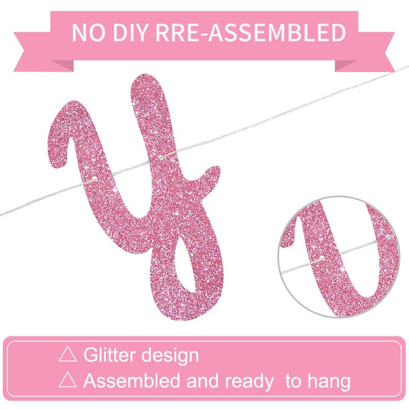 BEISHIDA Pink Glitter Sweet 1 Year Banner(Pre-Strung), First Birthday Anniversary Party Decorations Supplies for Boys Girls, Sweet Bunting Sign,1st Bday Baby Shower Hanging banner - Image 3