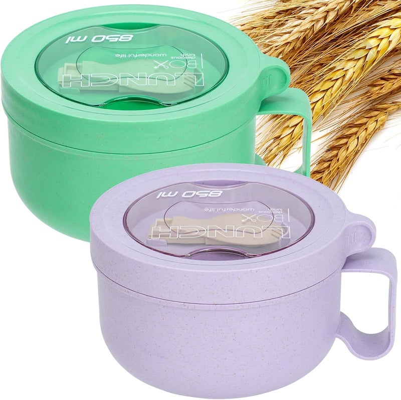 Ronanemon Microwave Ramen Bowl with Lid and Handle for Dorm Essentials,Microwave Soup Mugs Set of 2 for Soup and Instant Noodles,Oatmeal, Gumbo, Salad, BPA Free(Green Purple) - Image 1