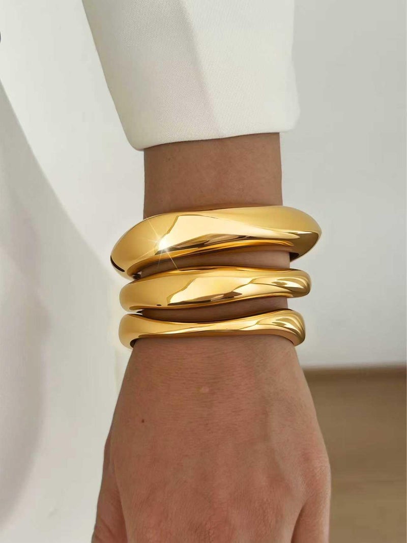 RchSLK 3Pcs Chunky Gold Bangles Bracelets for Women, Spring Hinged Bangles Stackable Set, Trendy Cuff Bracelet Fashion Jewelry Gifts - Image 5