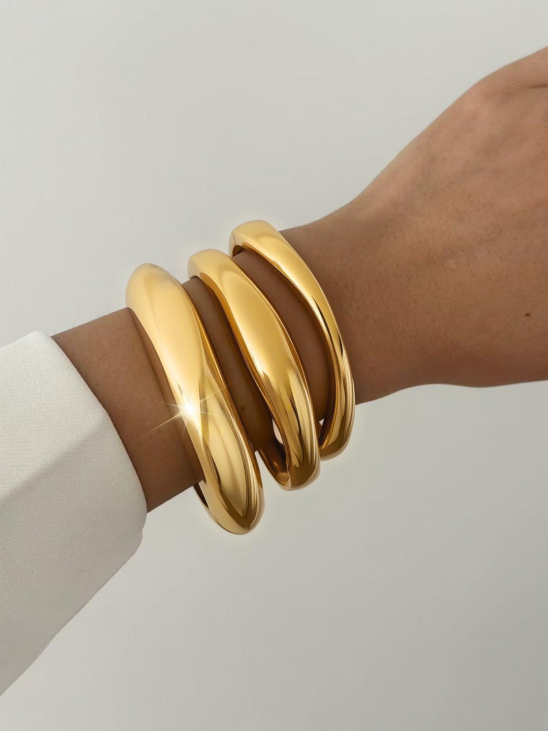 RchSLK 3Pcs Chunky Gold Bangles Bracelets for Women, Spring Hinged Bangles Stackable Set, Trendy Cuff Bracelet Fashion Jewelry Gifts - Image 3