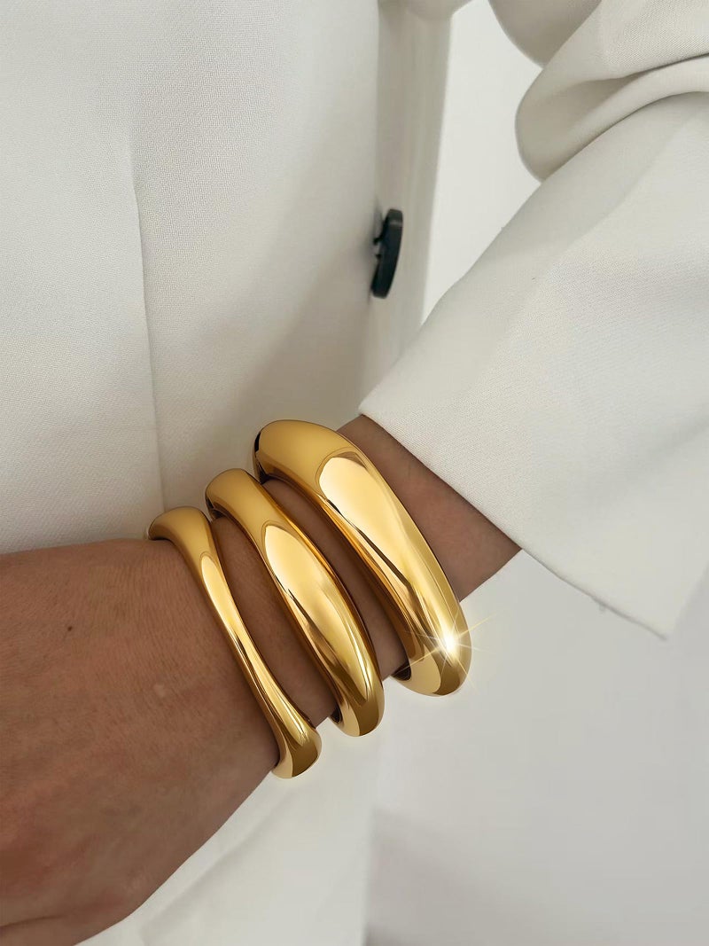 RchSLK 3Pcs Chunky Gold Bangles Bracelets for Women, Spring Hinged Bangles Stackable Set, Trendy Cuff Bracelet Fashion Jewelry Gifts - Image 4