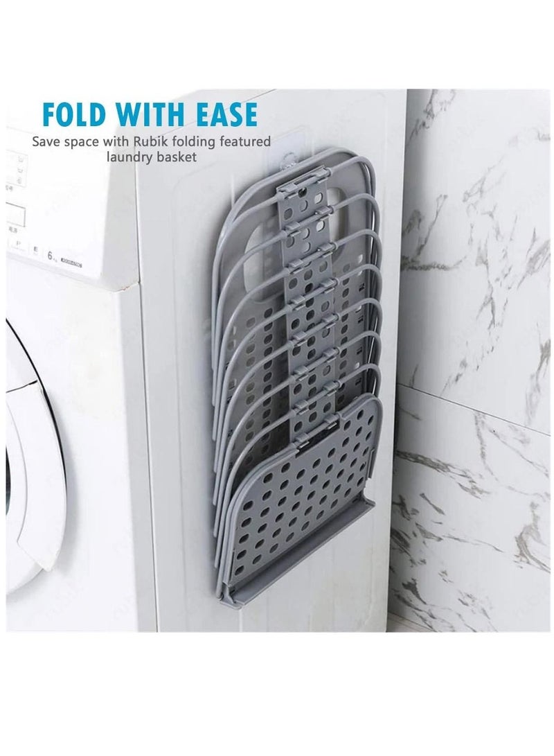 Rubik Foldable Laundry Basket Plastic with Handle for Bathroom, Slim Wall Hanging Type Multipurpose Suitable for Laundry, Storage, Toys (White) - Image 4