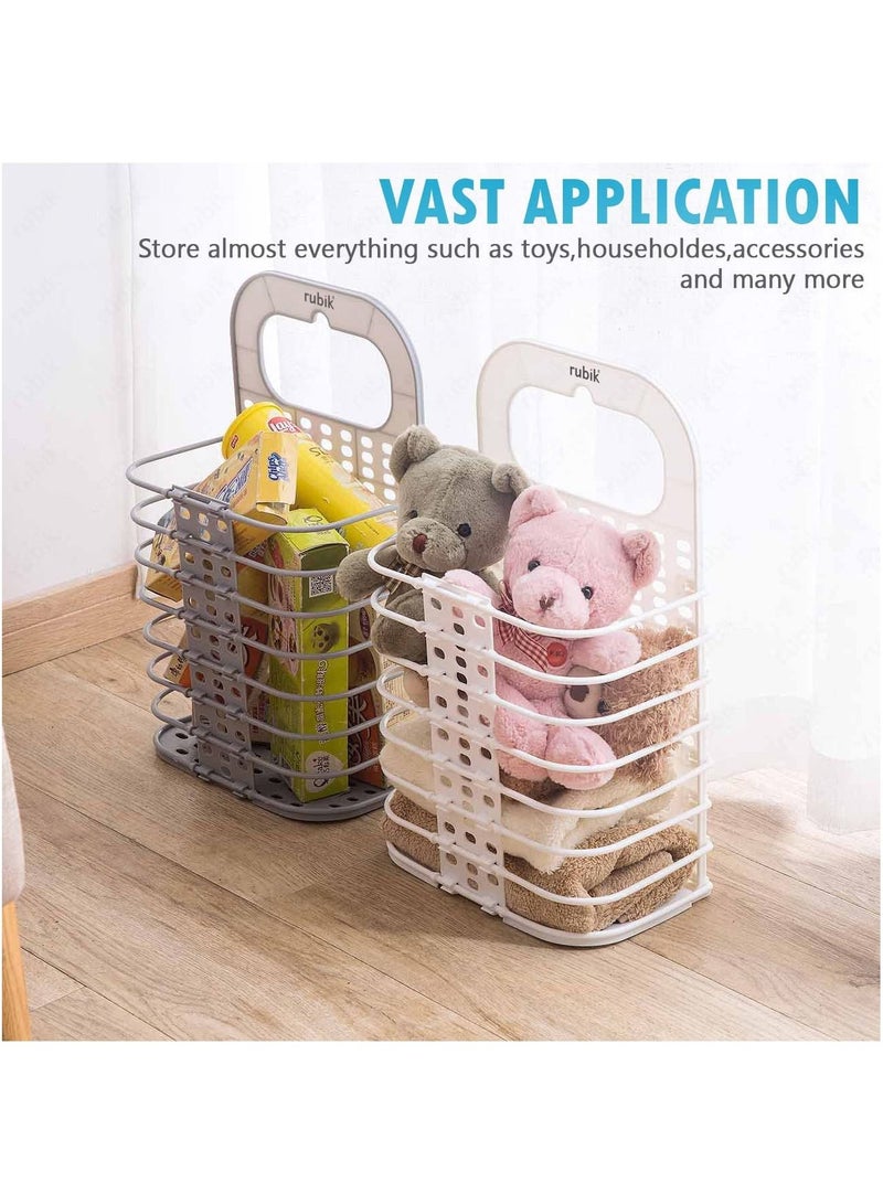 Rubik Foldable Laundry Basket Plastic with Handle for Bathroom, Slim Wall Hanging Type Multipurpose Suitable for Laundry, Storage, Toys (White) - Image 5