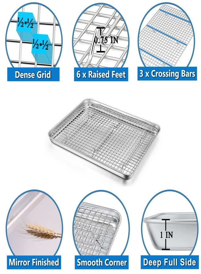 P&P CHEF 16 x 12 x 1 Inch Toaster Oven Pan with Grid Rack and Silicone Mat, Stainless Steel Toaster Oven Tray Baking Pan with Cooling Roasting Rack, Dishwasher Safe (3Pcs) - Image 3