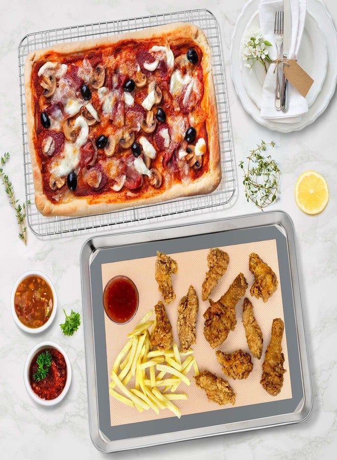 P&P CHEF 16 x 12 x 1 Inch Toaster Oven Pan with Grid Rack and Silicone Mat, Stainless Steel Toaster Oven Tray Baking Pan with Cooling Roasting Rack, Dishwasher Safe (3Pcs) - Image 5