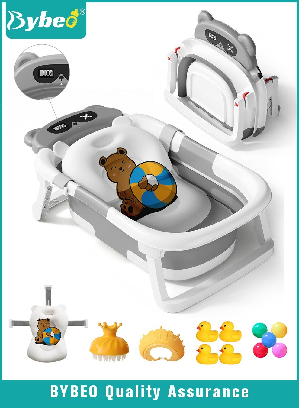 Bybeo 13 PCS Baby Bath Tub Foldable Bathtub With Temperature Sensing ...