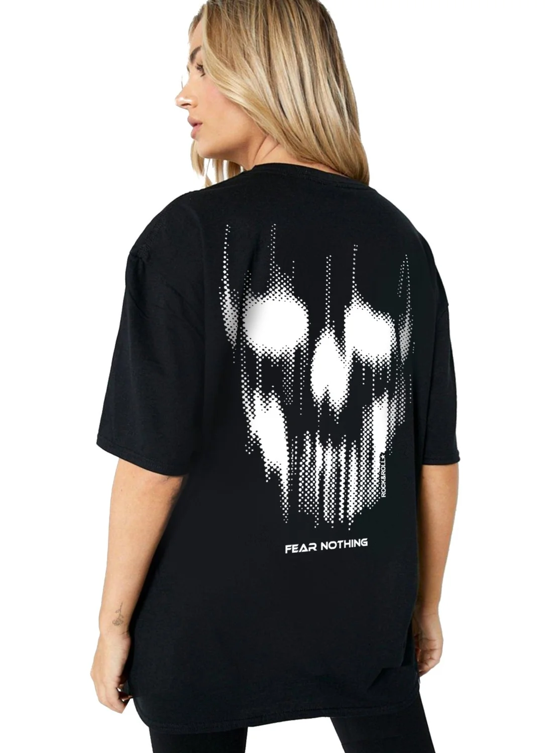 روك اند رول Matrix Skull Black Short Sleeve Back Printed Oversize Women's T-Shirt