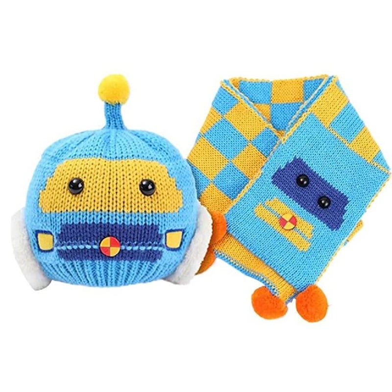 R&d Baby Winter Hat Scarf Set for Boys & Girls Infant Toddler Kids Baby Robot Style Cap Warm Hats with Muffler (Blue) (1-3 Years) - Image 2