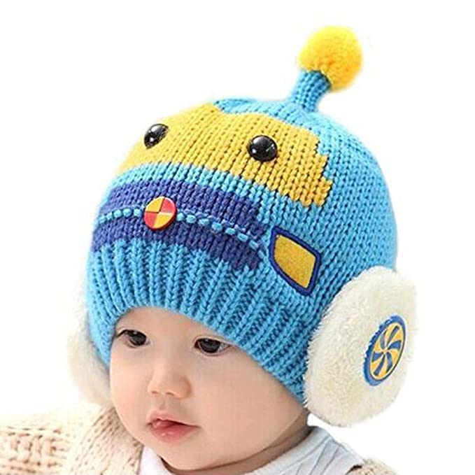 R&d Baby Winter Hat Scarf Set for Boys & Girls Infant Toddler Kids Baby Robot Style Cap Warm Hats with Muffler (Blue) (1-3 Years) - Image 4