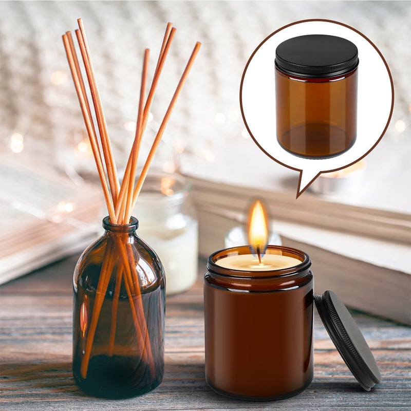 FUFU 12-Pack 8 oz amber Round Glass Pot Jar, Empty Jars With Black Metal Lids, Refillable Cosmetic Containers, Travel Jars for Lotion, Cream, Slime, Cosmeti (12) - Image 2