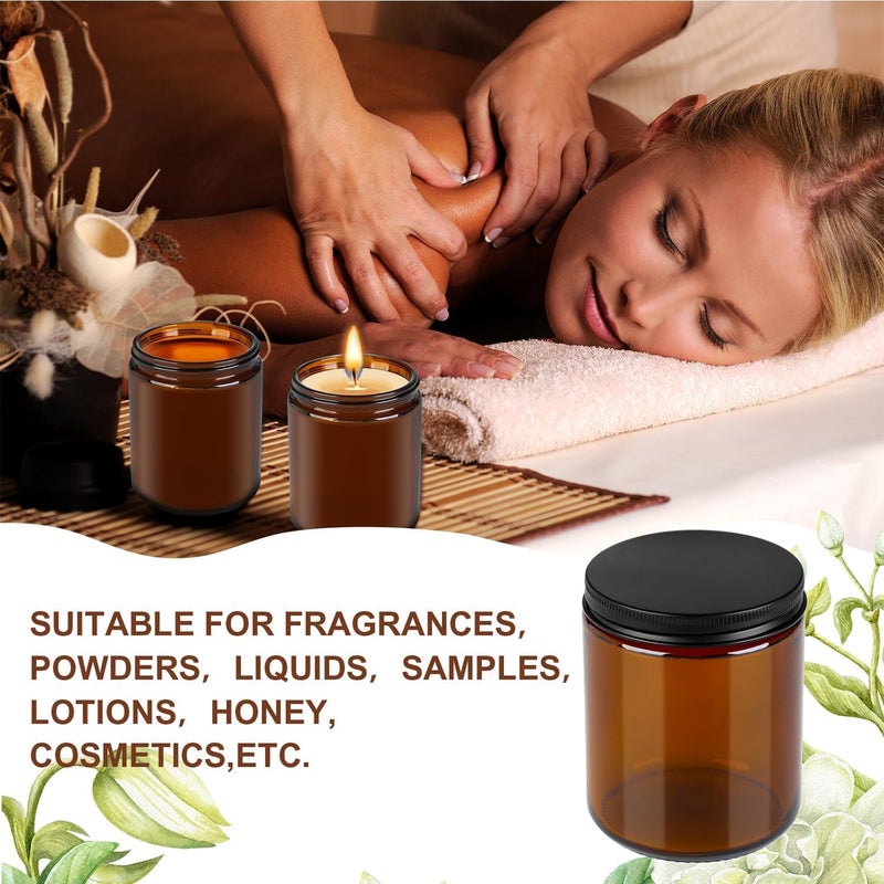 FUFU 12-Pack 8 oz amber Round Glass Pot Jar, Empty Jars With Black Metal Lids, Refillable Cosmetic Containers, Travel Jars for Lotion, Cream, Slime, Cosmeti (12) - Image 5