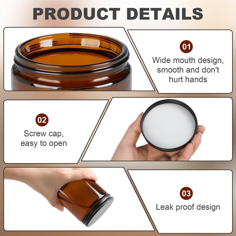 FUFU 12-Pack 8 oz amber Round Glass Pot Jar, Empty Jars With Black Metal Lids, Refillable Cosmetic Containers, Travel Jars for Lotion, Cream, Slime, Cosmeti (12) - Image 4