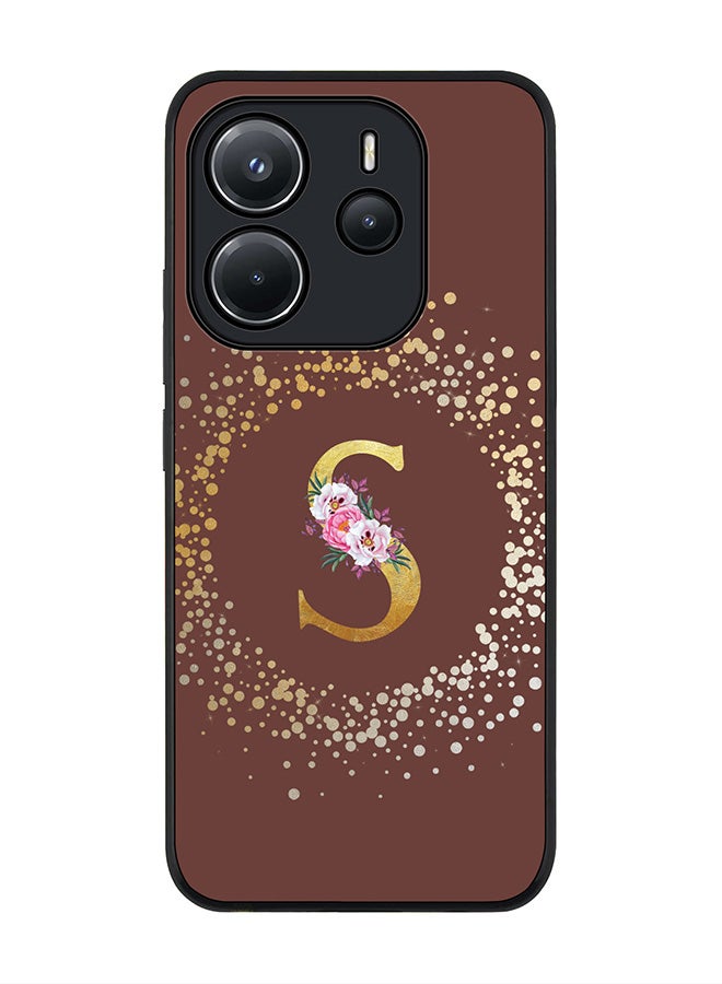 Stylizedd For Xiaomi Redmi Note 14 4G 4G Case,Slim fit Camera Protection, Shockproof Thin Phone cover  - Custom Monogram Floral - S  (Brown ) - Image 1