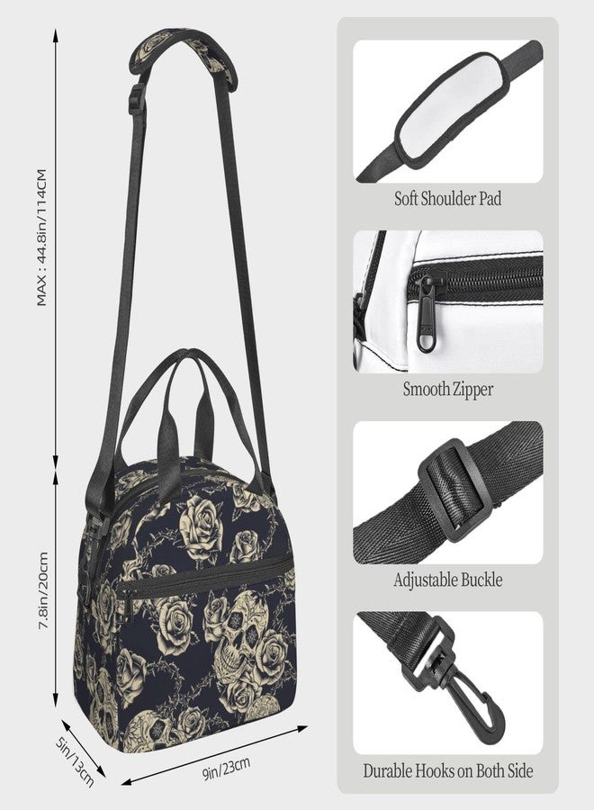 bassyil Skull Insulated Lunch Bag Reusable Lunch Box With Adjustable Shoulder Strap Cooler Tote Bag For Men Women - Image 4