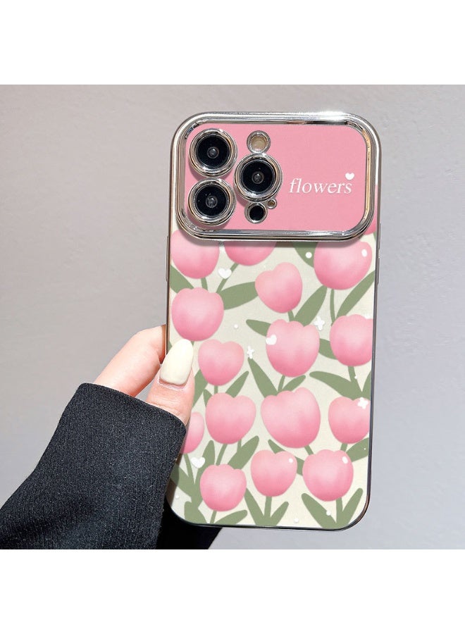 NIBEMINENT Electroplated Flowers Protective TPU Case Cover For iPhone 14, Cloud Tulips - Image 1