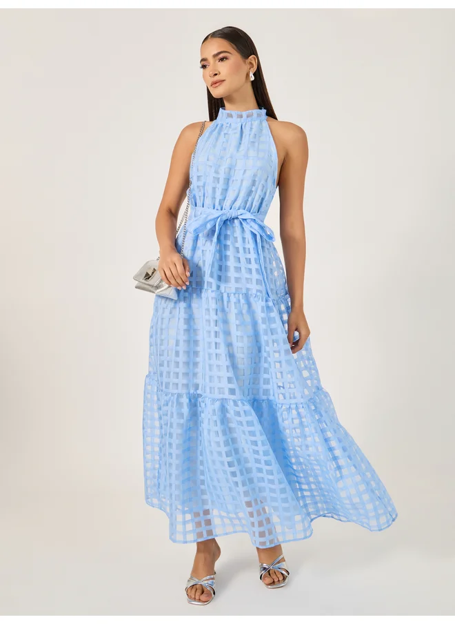ستايلي Styli Mesh Inserted Halter Neck Tiered Maxi Dress