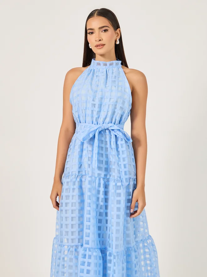 Styli Checkered Halter Maxi Dress