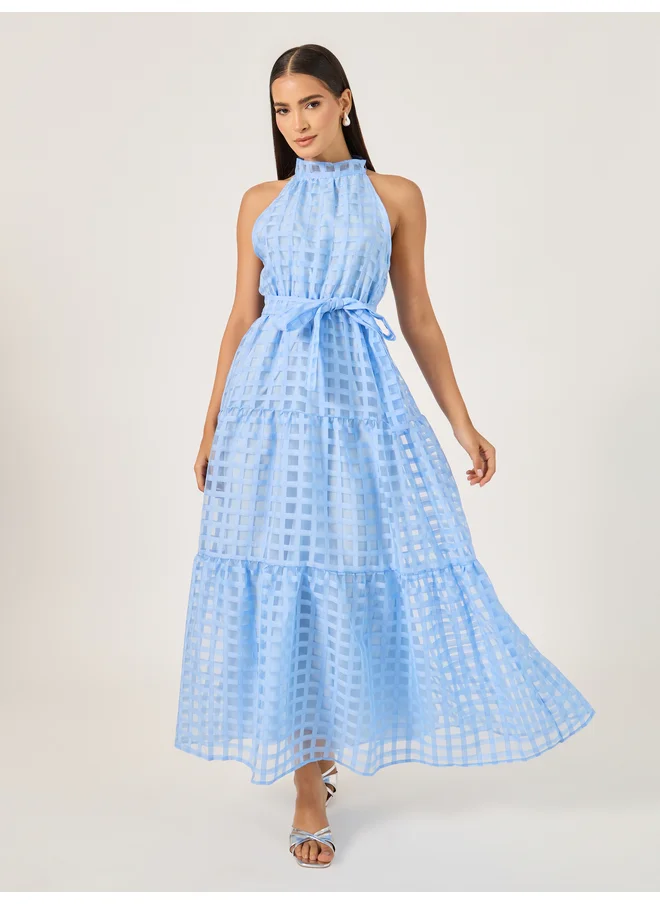 ستايلي Styli Mesh Inserted Halter Neck Tiered Maxi Dress