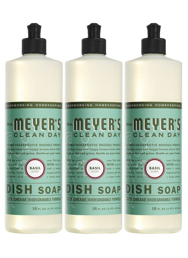 Mrs. Meyer's Clean Day MRS. MEYER'S CLEAN DAY Liquid Dish Soap, Biodegradable Formula, Basil, 16 fl. oz - Pack of 3  - Image 1