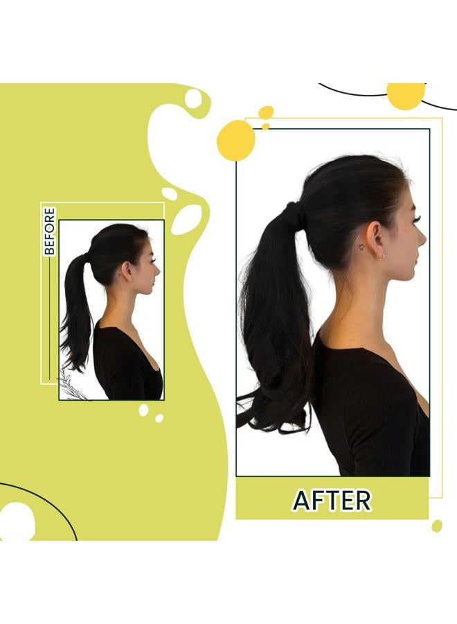 RUNATURE Human Hair Ponytail Extension, Off Black Ponytail Hair Extensions Real Human Hair, Soft Straight 70g #1B Off Black - Image 2