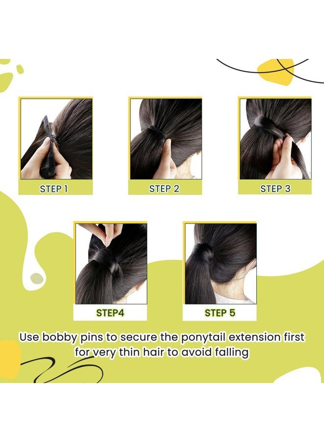 RUNATURE Human Hair Ponytail Extension, Off Black Ponytail Hair Extensions Real Human Hair, Soft Straight 70g #1B Off Black - Image 5