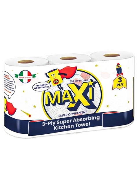 3-Ply Kitchen Paper Towels, Pack of 3, 210 x 216mm per Sheet, Soft and High Absorbent