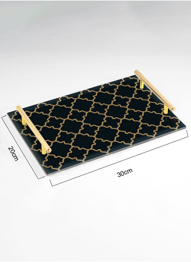 LOWHA Decorative Acrylic Serving Tray with Gold Color Metal Handles Ornament 20x30cm  - Image 2