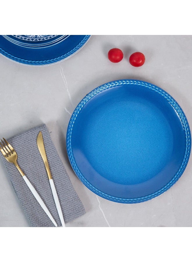 Webbylee طقم أدوات المائدة من الميلامين 12 قطعة للأكل في الهواء الطلق والداخلية أطباق وأوعية خدمة لـ 4 آمنة في غسالة الصحون مزينة بزهور زرقاء - Image 4