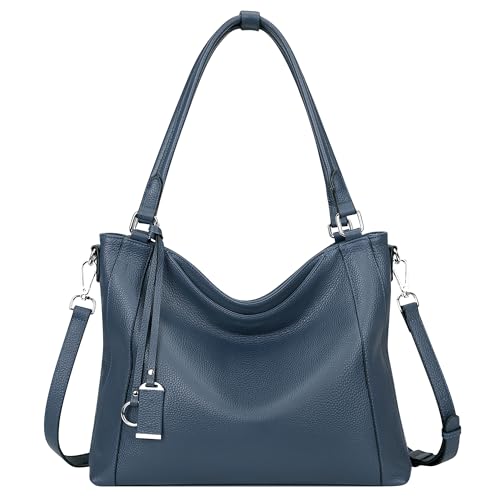 Over Earth Genuine Leather Purses for Women Large Hobo Bags Lady Shoulder Handbags with Detachable Strap (O103E Indigo Blue) - Image 1