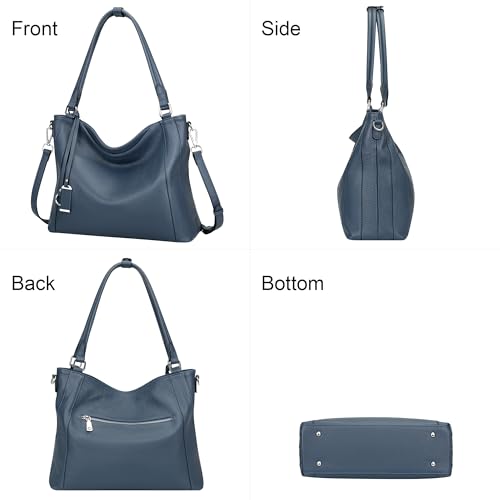 Over Earth Genuine Leather Purses for Women Large Hobo Bags Lady Shoulder Handbags with Detachable Strap (O103E Indigo Blue) - Image 3