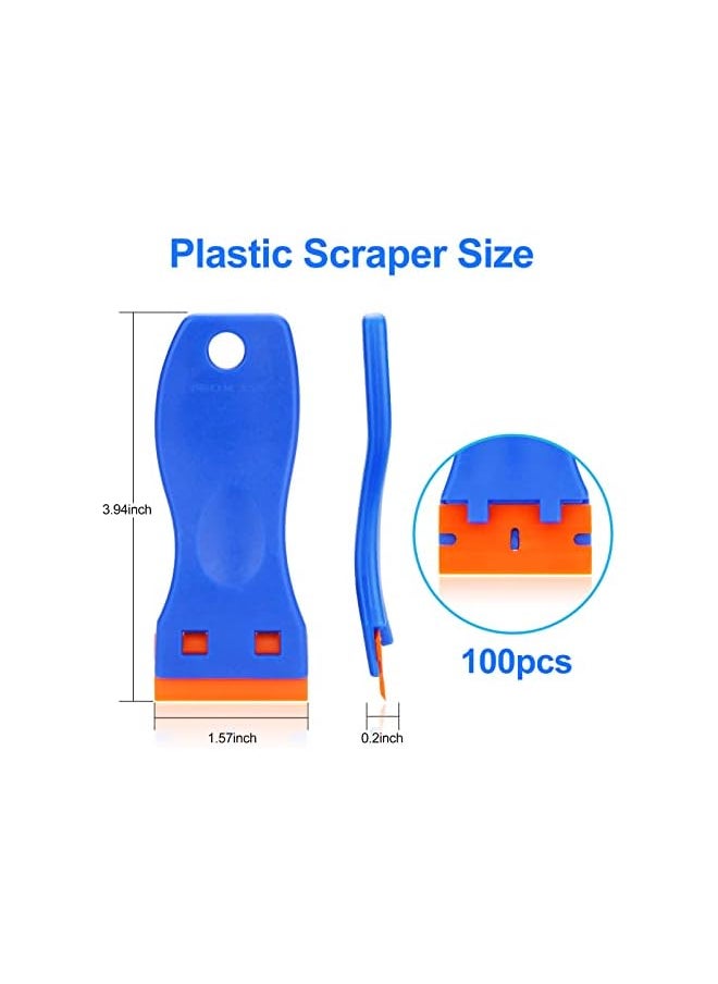 PROMASS promass 4 Pcs Plastic Razor Blade Scraper and 100 Pcs Blades, Remove Label Decal Tool, Plastic Razor Blade Scraper, Adhesive Remover for Stickers, Gaskets and Paints on Window Car Glass  - Image 3