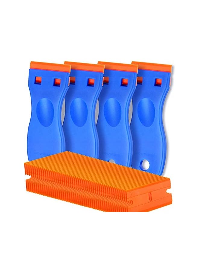 PROMASS promass 4 Pcs Plastic Razor Blade Scraper and 100 Pcs Blades, Remove Label Decal Tool, Plastic Razor Blade Scraper, Adhesive Remover for Stickers, Gaskets and Paints on Window Car Glass  - Image 2